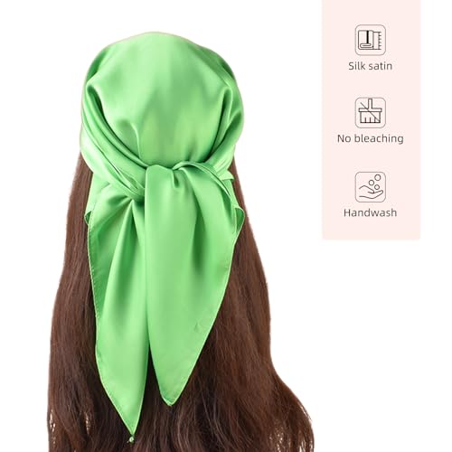 27.5 Inches Silk Head Scarf for Women Satin Hair Scarf Silk Wrap Neck Square Scarves Feeling Scarf Boho Headwear - color: Pure Green