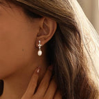 Hayopi Pearl Earrings for Women - Dainty Gold Dangle Drop Earrings, 14k Gold Plated Cute Bow Design, Hypoallergenic Pearl Studs, Wedding Jewelry Gifts - color: silver-silver 3 leaf earrings