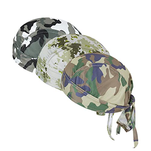 DOCILA 3 Pcs Do Rags for Men Skull Cap Bandana Hat Breathable Helmet Linner Beanie - color: Greykhakigreen