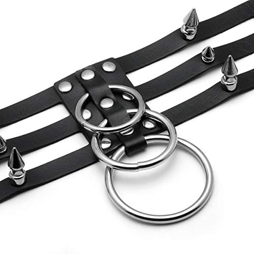Eigso Vintage Punk Goth Studded Rivet Pu Leather Collar Choker Necklace with Spikes Adjustable - color: P-Black