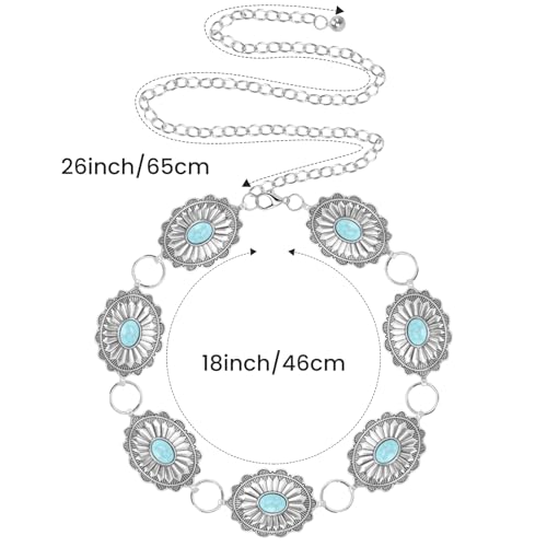Concho Chain Belt for Women, Premium Body Waist Belly Belt for Concerts, Festivals, Cosplay, Daily Wear - color: Turquoise