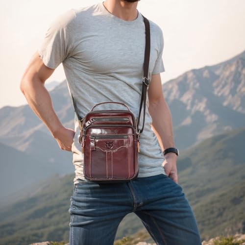 Leather Crossbody Bags for Men Casual Shoulder Bag Travel Messenger Bag Vintage Handbag Multi Pocket Satchel - color: Black