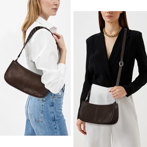 Shoulder Bags for Women Y2k Purse and Handbags Retro Studded Crossbody Bag Small Shoulder Purse Leather Hobo Handbag - color: A1-coffee