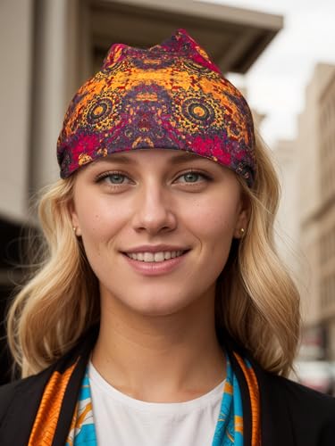 1 Pack Boho Headbands Stretch Paisley Print Bandana Headband Criss Cross Hair Bands Knotted Head Wrap Yoga Daily for Women and Girls (Orange Color Blocking) - color: Orange Color Blocking