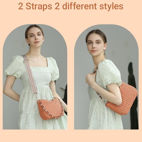Herald Small Summer Crossbody Bags for Women, Beach Handmade Straw Woven Pocketbooks Handbag Shoulder Purse - color: Orange