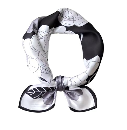 ANDANTINO 100% Mulberry Silk Square Scarf for Hair-25.6" X25.6'' Women Men Natural Silk Neckerchief Digital Printed Headscarf - color: Black&white Camellia