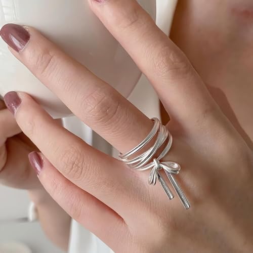 14K Gold Plated Open Ring 925 Sterling Silver Ring Open Adjustable rings for women Band Rings for Men Women Gold Stackable Rings for Women Teen Girls Silver Statement Ring Band Chunky Open Twist Ring - color: Silver21