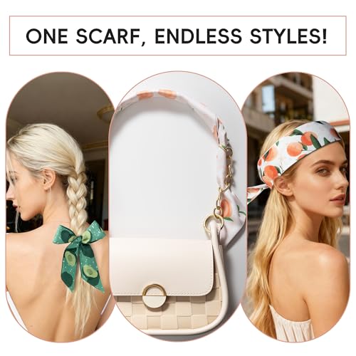 ZXZH 6 Pack Fashion Scarves for Women, Versatile Boho Head Scarf, Satin Scarf for Hair, Neck, Wrist, and Purse Accessories - color: Mixed Fruit Pattern