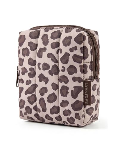 BAGSMART Small Travel Makeup Bag for Purse Toiletry Pouch, Puffy Padded Mini Cosmetics Bag, Cute Make Up Pouch for Women with Slip-in Pocket, Travel Essentials for Toiletries, Leopard - color: 08-Leopard