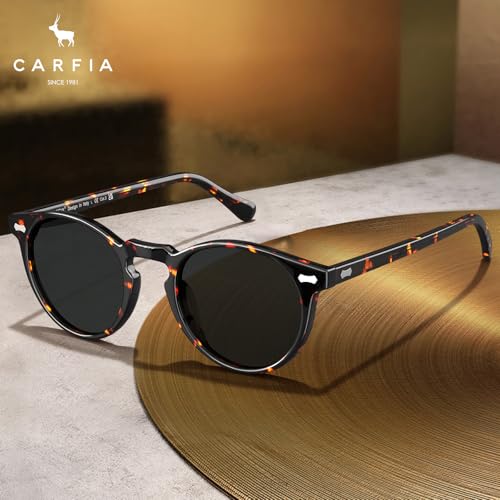 CARFIA Polarized Sunglasses for Women: Acetate Frame, Small/Medium Size, UV400 Protection - Anti Glare CA5288 - color: 7. Tortoise Frame Grey Lens