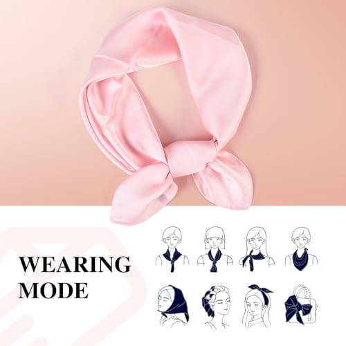 27.5 Inches Silk Head Scarf for Women Satin Hair Scarf Silk Wrap Neck Square Scarves Feeling Scarf Boho Headwear - color: Pure Pink