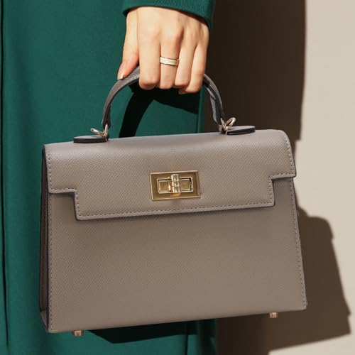 Leather Crossbody Handbag and Mini Luxury Shoulder Bag - Top Handle Purse with Adjustable Strap - color: Khaki