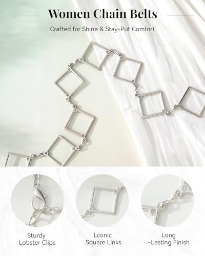 AWAYTR Cute Chain Belts for Women - Metal Waist Chain Belt for Dresses Jeans Country Concert Outfit - color: Silver-square