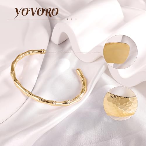 18K Gold Plated Cuff Bracelets for Women Open Adjustable Gold Cuff Bangle Bracelets Thick Hammered Wrist Cuff Bracelets Thin Minimalist Gold Cuff Bracelet - style: 18K Gold-B