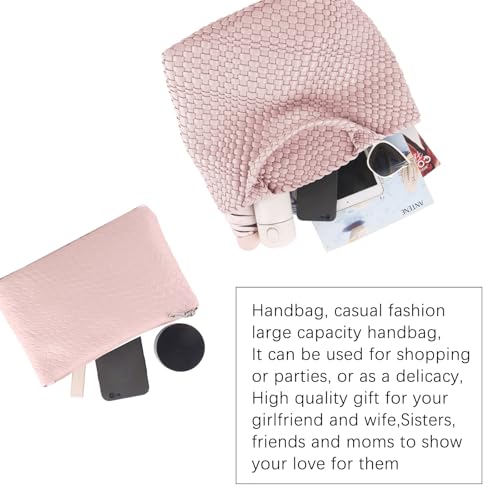 Handmade Woven Bag Satchel Handbag For Women Vegan Leather Tote Bag With Purses Travel Shoulder Bag Underarm Bag - color: Pink-a