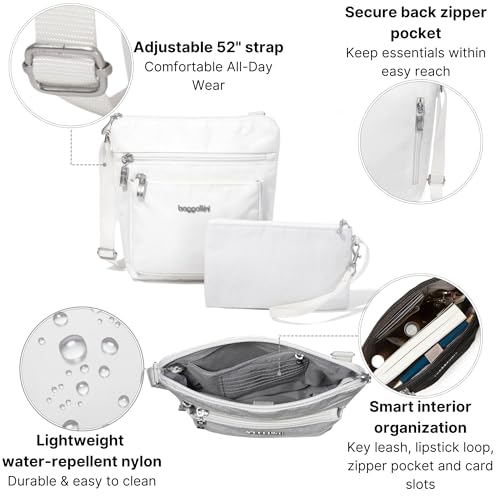 Baggallini Pocket Crossbody Bags for Women 8x8 Small Lightweight Durable Water-resistant Travel Purse W/Rfid - color: White