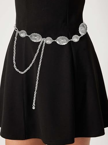 Western-Belts For Woman-Cowgirl-Belt Cowboy-belts for Women - Country Concert Outfit Concho boho belt for Dress - color: Silver