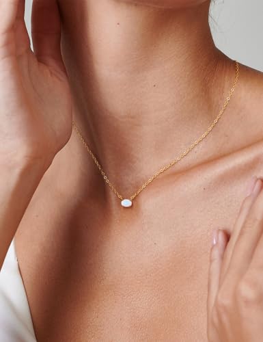 Opal Pendant Necklace for Women - Dainty 14k Gold Plated Jewelry Necklaces, Perfect Valentine's Day/Mother's Day Gift for Her, Mom, Girlfriend, Daughter - color: Oval Opal-GD