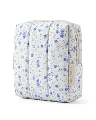 BAGSMART Small Travel Makeup Bag for Purse Toiletry Pouch, Puffy Padded Mini Cosmetics Bag, Cute Make Up Pouch for Women with Slip-in Pocket, Travel Essentials for Toiletries, Blue Ditsy Floral - color: 11-Blue Ditsy Floral