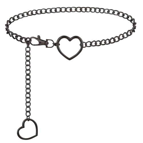 Heart Waist Chain for Women Vintage Belly Chain Cute Body Chain Jewelry Adjustable Metal Waist Accessories For Dress Jeans - size: XS(85cm/33.5in), style: black