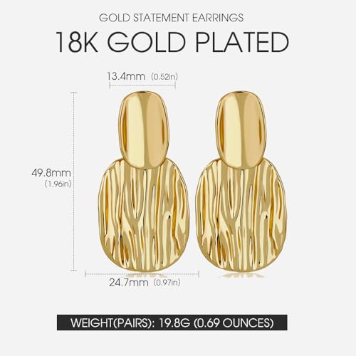 Gold Statement Earrings For Women 18K Gold Plated Sectored Flower Leaf Shell Angel Wing Earring Large Stud Earrings Hypoallergenic Stud - color: Twisted Wave Earring