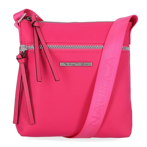 Nautica Diver Nylon Small Women's Crossbody Bag Purse with Adjustable Shoulder Strap - color: Zipper Up Raspberry