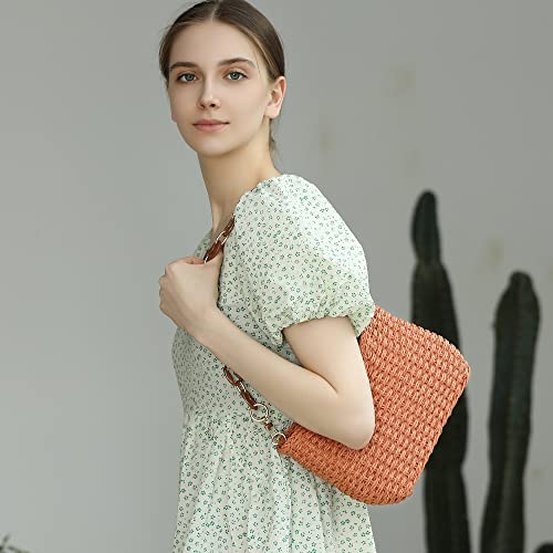 Herald Small Summer Crossbody Bags for Women, Beach Handmade Straw Woven Pocketbooks Handbag Shoulder Purse - color: Orange