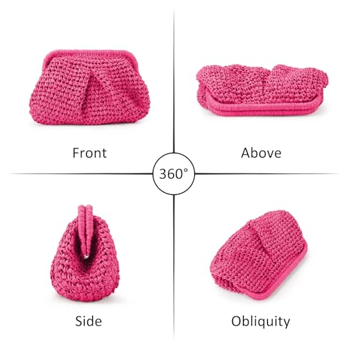 Emprier Straw Clutch Purses for Women Cloud Dumpling Pouch Straw Crossbody Shoulder Handbag Summer Beach Woven Bag - color: Rose Red