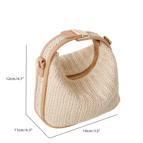 Straw Crossbody Bag for Women, Top Handle Woven Purse, Summer Handmade Lightweight Bucket Clutch Fashion Beach Raffia Tote Handbag