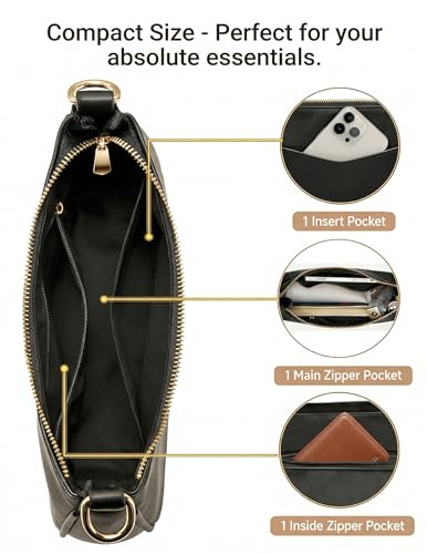 Small Shoulder Bags for Women, mini Purse Vegan Leather Shoulder Bag, Cute Retro Hobo Handbag - color: Black