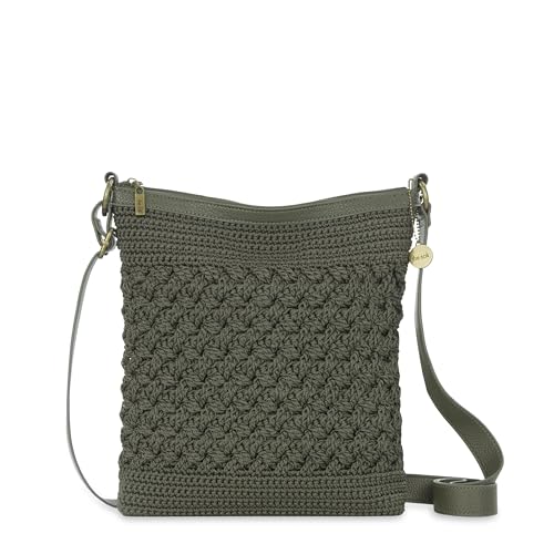 The Sak Lucia Crossbody Bag in Crochet, Convertible Purse with Adjustable Shoulder Strap - color: Moss Cozy Weave