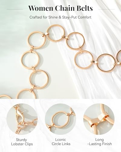 AWAYTR Cute Chain Belts for Women - Metal Waist Chain Belt for Dresses Jeans Country Concert Outfit - color: Gold-circle
