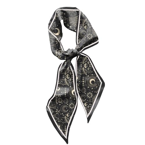 Hair Head Scarf Silk Feeling Long Satin Neck Satin Scarves for Handbag Cute Aesthetic Decoration Women Girls 59 * 6.7” - color: Y15-moon