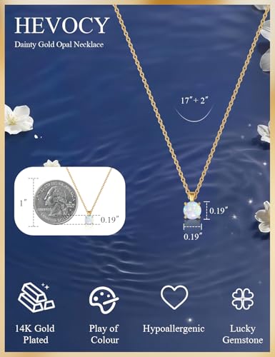 Opal Pendant Necklace for Women - Dainty 14k Gold Plated Jewelry Necklaces, Perfect Valentine's Day/Mother's Day Gift for Her, Mom, Girlfriend, Daughter - color: Round Opal-GD