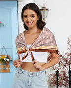 AWAYTR 35” Satin Head Scarf for Women Like Silk Scarf Hair Bandanas Women Large Square Neck Scarf Headscarf Head Wrap - color: Plaid - Brown + Champagne