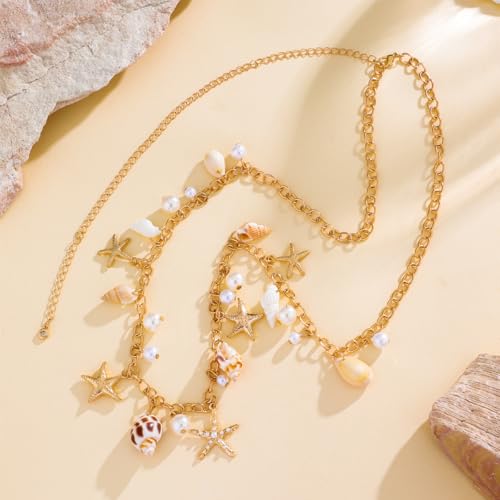 Seashell Starfish Waist Chain for Women Boho Conch Belly Body Chains Summer Beach Pearl Waist Body Jewelry