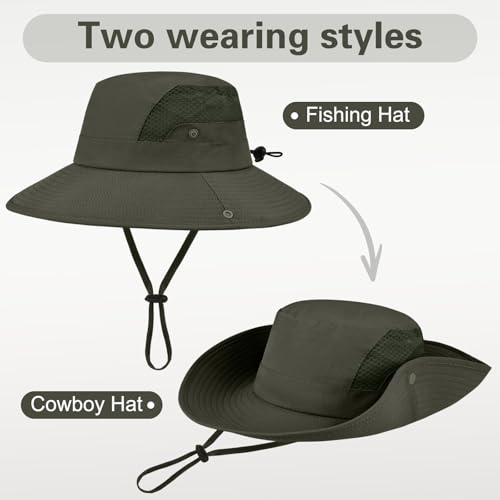Sun Hat for Men Women UV Protection Wide Brim Fishing Hats Breathable UPF 50+ Boonie Bucket Hats Beach Safari Hiking Garden - color: 1 Pack Armygreen-1
