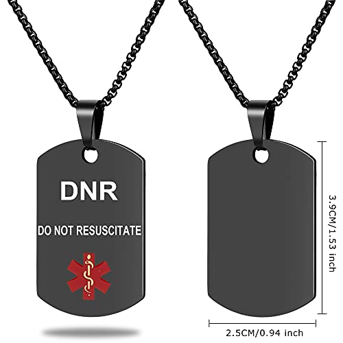 Medical Alert ID Necklace, Laser Engraved DO NOT RESUSCITATE, Stainless Steel Tag Pendant with 23.6 inch Chain for Men Women - color: Black, size: DO NOT RESUSCITATE