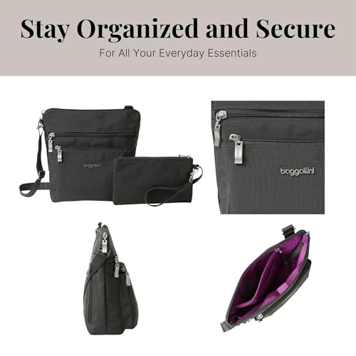 Baggallini Pocket Crossbody Bags for Women 8x8 Small Lightweight Durable Water-resistant Travel Purse W/Rfid - color: Charcoal