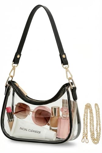 Small Shoulder Bags for Women, mini Purse Vegan Leather Shoulder Bag, Cute Retro Hobo Handbag - color: Clear Black