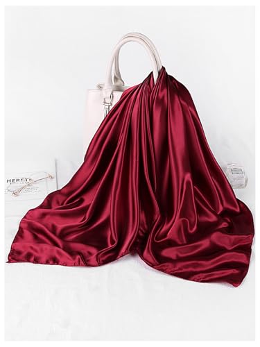 SHENHE Women's Silky Head Scarf Vintage Paisley Hair Scarf Bandana Square Kerchief Hair Wrap - color: Solid Burgundy a