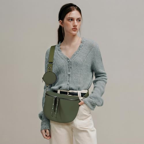 Crossbody Bags for Women, Large Vegan Leather Trendy Bum Bag - color: Dark Harbor Green