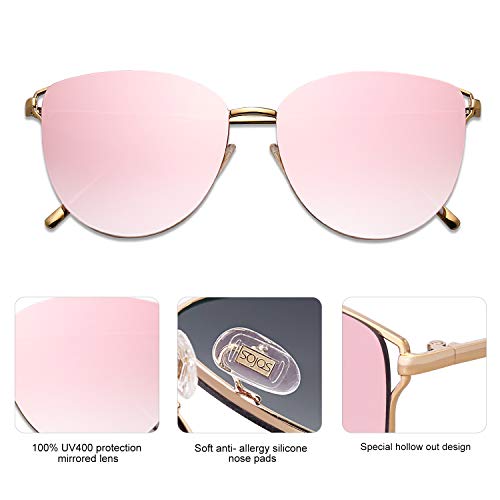 SOJOS Mirrored Flat Lens Fashion Sunglasses for Women SJ1085 - color: Gold/Pink