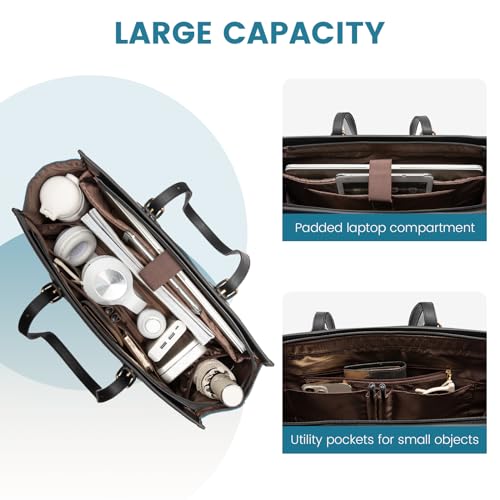 LOVEVOOK Laptop Bag for Women 15.6 inch Canvas Laptop Tote Bag, Large Capacity Work Bag with Clutch Purse, Computer Bag Office Business Briefcase, Casual Handbag for Travel College Teacher School - color: Dark Green, size: 15.6 inch