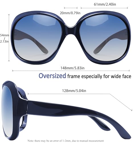 Joopin Oversized Sunglasses Womens Trendy Polarized Large Driving Sun Glasses Ladies UV Protective Big Sunnies Shades - color: B10-navy Blue/Blue Gradient