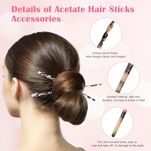 12P Acetate Hair Sticks Set, Coldairsoap 12 Colors Tortoise Shell Hair Pins Straight Chopsticks Vintage French Hair Forks for Women (12P)