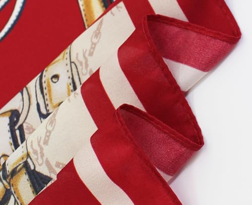 ANDANTINO 100% Mulberry Silk Square Scarf for Hair-25.6" X25.6'' Women Men Natural Silk Neckerchief Digital Printed Headscarf - color: Dark Red&creamy White