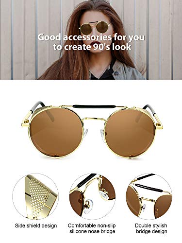 4 Pairs Steampunk Sunglasses Retro Gothic Sunglasses Unisex Vintage Glasses - color: Black Frame Grey Lens, Silver Frame Silver Lens, Gold Frame Brown Lens, Brown Frame Brown Lens