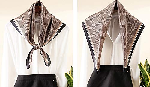 ANDANTINO 100% Mulberry Silk Square Scarf for Hair-25.6" X25.6'' Women Men Natural Silk Neckerchief Digital Printed Headscarf - color: Coffee-check