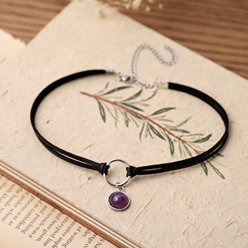 Sacina O Ring Crystal Choker, Black Choker, Boho Hippie Necklace, Gothic Necklace, Christmas Jewelry Gift for Women - color: purple